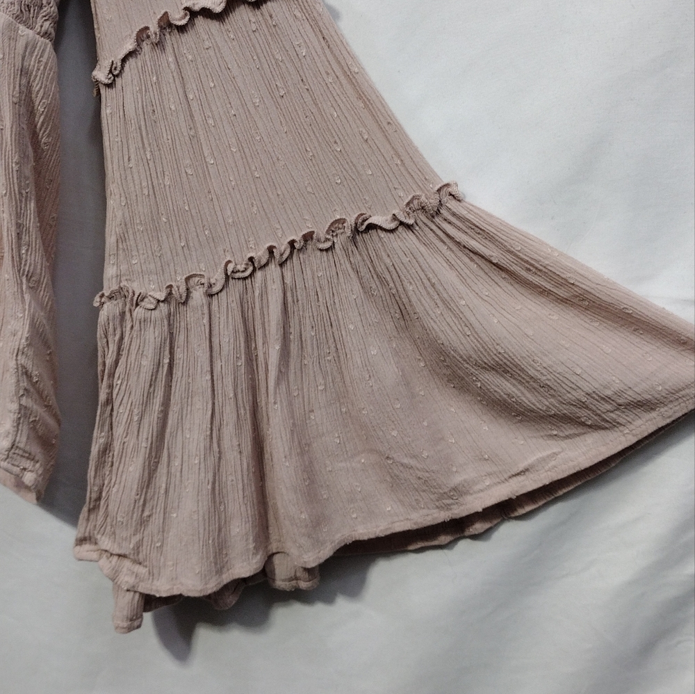 American Eagle Smocked Bell Sleeve Top Women's M Pale Pink Babydoll Barbiecore - Picture 4 of 9